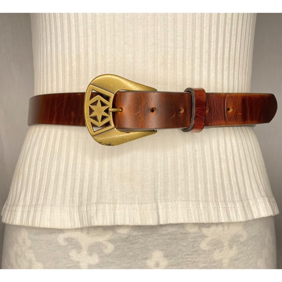 Full Grain Cowhide Unisex Belt Western Style Tan Made In USA Size 34 - Picture 2 of 9